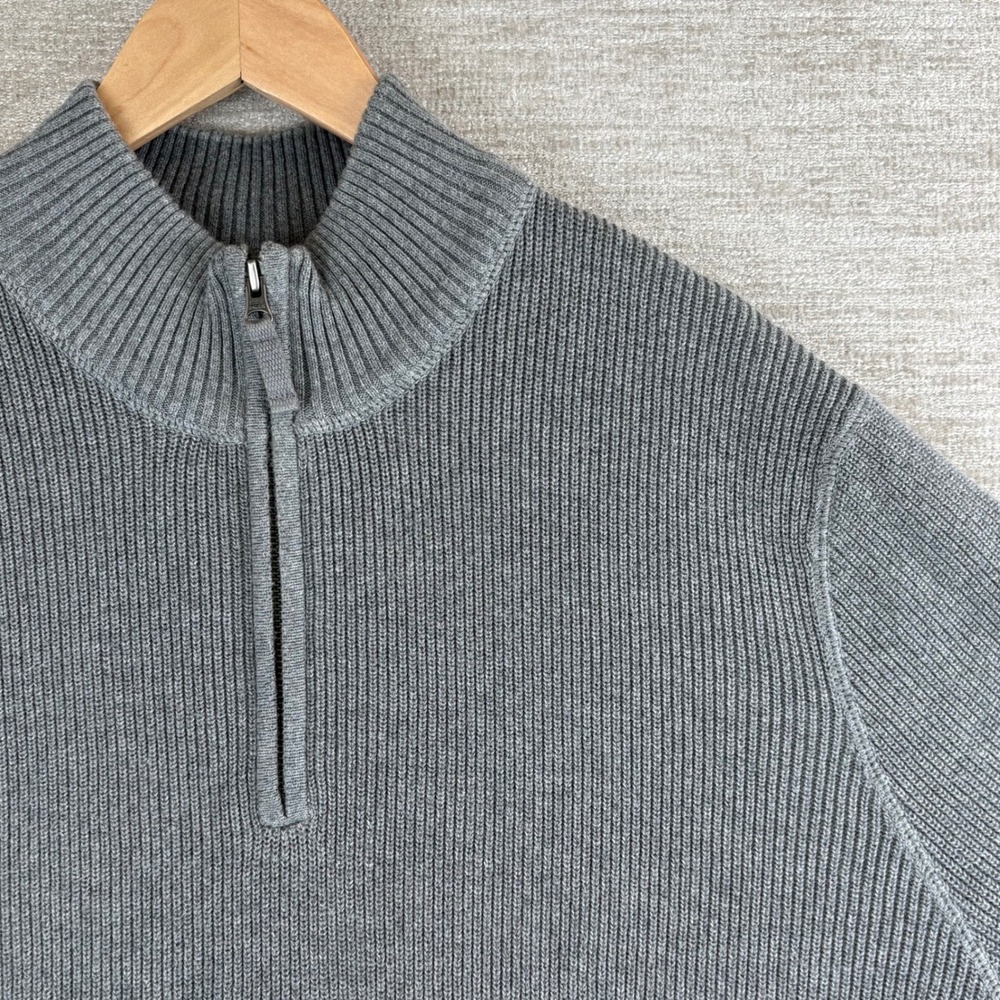 Eddie Bauer 1/4 Zip Sweater Men XL Gray Ribbed Cotton Mock Neck Pullover EUC Y2K